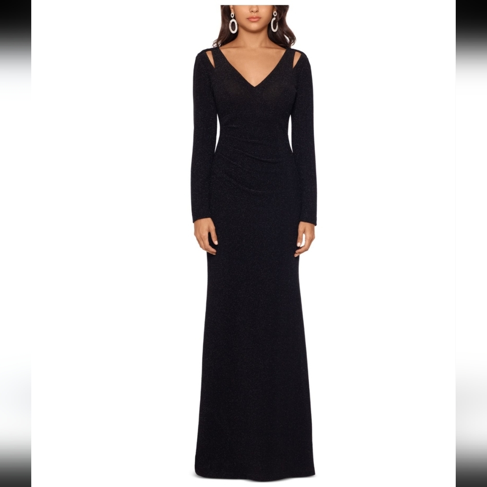 Xscape Black Shoulder Cut Out Gown